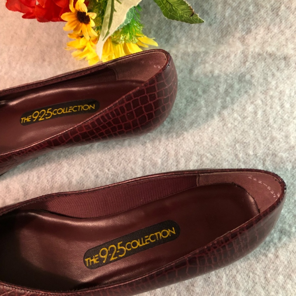 Burgundy ‘Crocodile’ Low-Heel Pumps - Picture 6 of 16